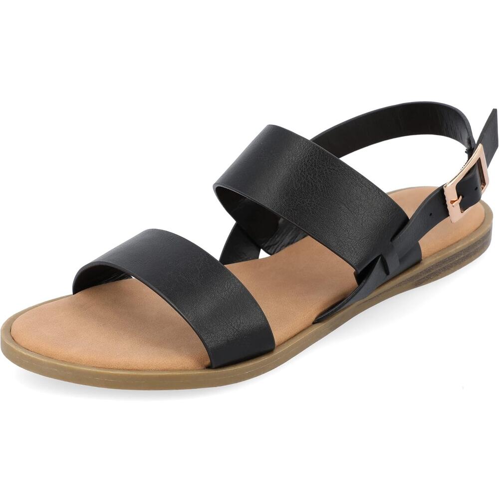 Journee Collection Women Lavine Slingback Sandal Size US 6M Black Faux Leather